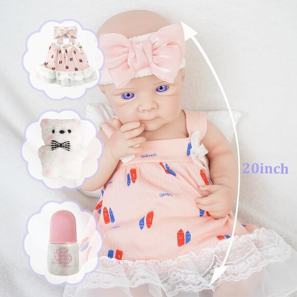 20 Inch Full Silicone Reborn Baby Dolls Non Vinyl  Ivory Realistic Dolls Girl - Picture 6 of 8